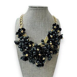 Vintage Talbots Black Acrylic Bead Bib Necklace Gold Tone Chain 18.5–21.5"